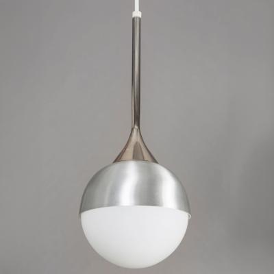  Stilnovo 1960s Opaline Glass and Metal Globe Pendant Attributed to Stilnovo