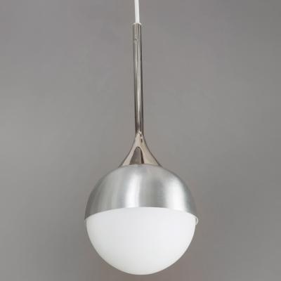  Stilnovo 1960s Opaline Glass and Metal Globe Pendant Attributed to Stilnovo