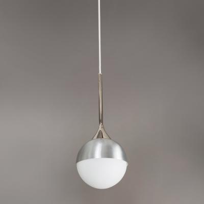  Stilnovo 1960s Opaline Glass and Metal Globe Pendant Attributed to Stilnovo