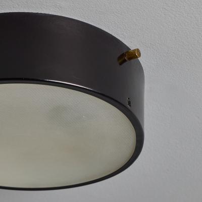  Stilnovo 1960s Round Black Metal Opaline Glass Ceiling Lamp by Bruno Gatta for Stilnovo