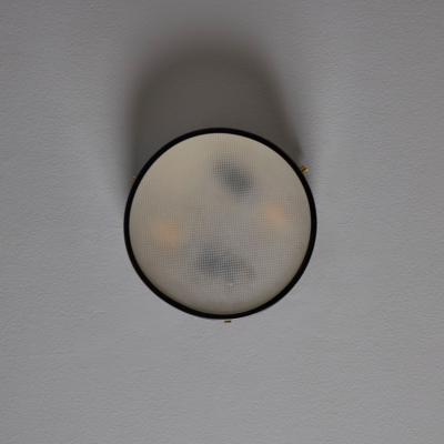  Stilnovo 1960s Round Black Metal Opaline Glass Ceiling Lamp by Bruno Gatta for Stilnovo