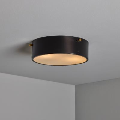  Stilnovo 1960s Round Black Metal Opaline Glass Ceiling Lamp by Bruno Gatta for Stilnovo