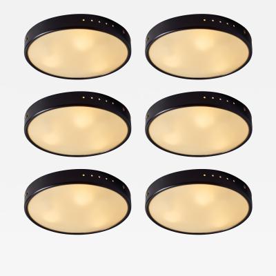  Stilnovo 1960s Stilnovo Perforated Black Metal Opaline Glass Flush Mount