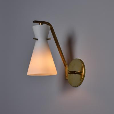  Stilnovo 1960s Stilnovo Sculptural Opaline Glass and Brass Wall Lamp