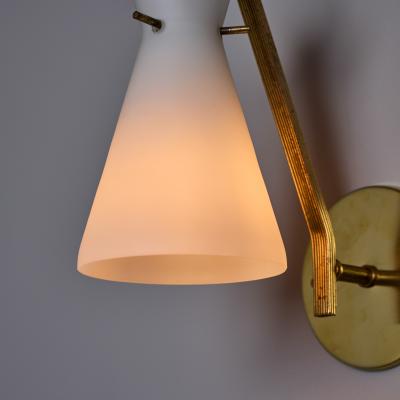  Stilnovo 1960s Stilnovo Sculptural Opaline Glass and Brass Wall Lamp