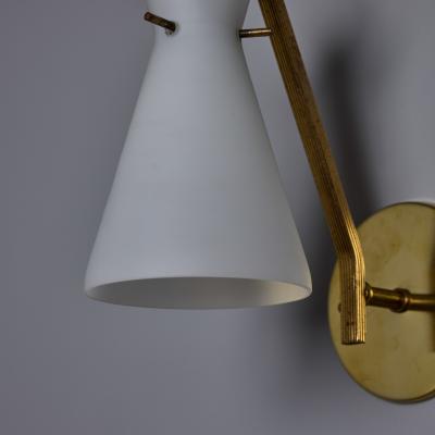  Stilnovo 1960s Stilnovo Sculptural Opaline Glass and Brass Wall Lamp