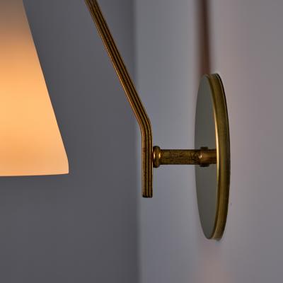  Stilnovo 1960s Stilnovo Sculptural Opaline Glass and Brass Wall Lamp