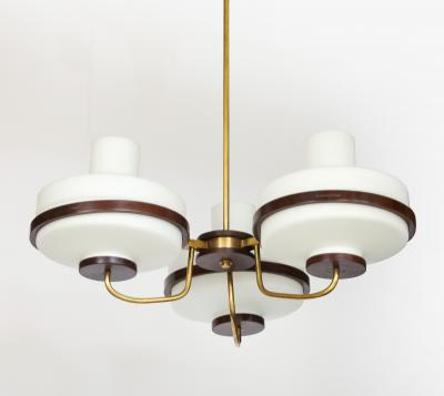  Stilnovo 1960s Stilnovo Style Walnut And Brass Italian Chandelier