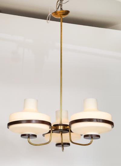  Stilnovo 1960s Stilnovo Style Walnut And Brass Italian Chandelier