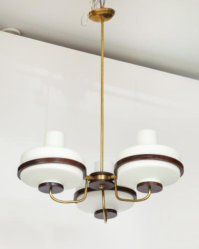  Stilnovo 1960s Stilnovo Style Walnut And Brass Italian Chandelier