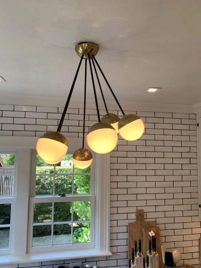  Stilnovo BEAUTIFUL 1950S STYLE CEILING LIGHT WITH 5 GLASS GLOBES