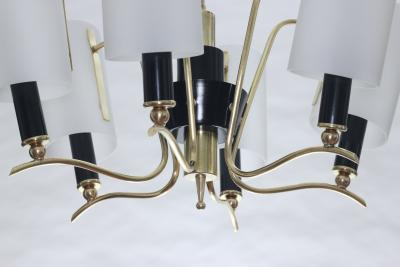  Stilnovo Brass Chandelier with 6 White Glass Shades by Stilnovo 1960 Italy