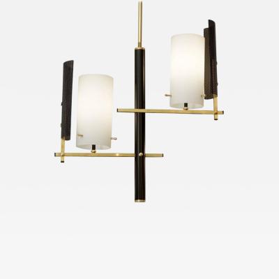 Brass and Black Enamel Pendant with Opal Covers in the Style of Stilnovo Brass and Black Enamel Pendant with Opal Covers in the Style of Stilnovo