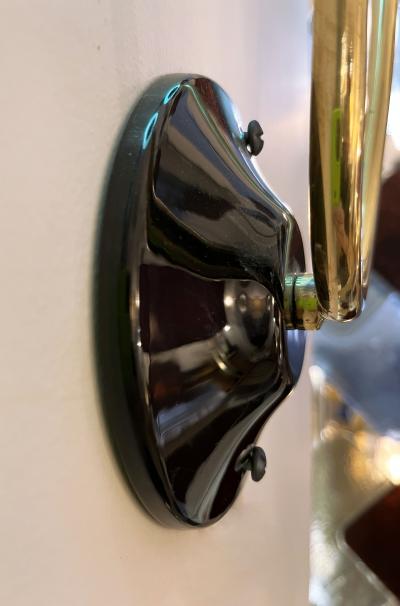  Stilnovo Contemporary Italian Pair of Two Globe Turquoise Blue Murano Glass Brass Sconces