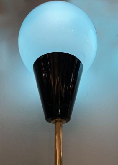  Stilnovo Contemporary Italian Pair of Two Globe Turquoise Blue Murano Glass Brass Sconces