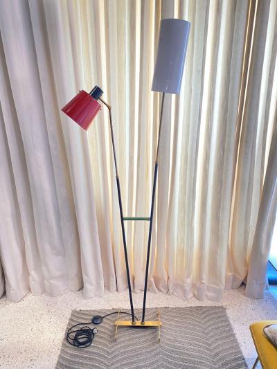  Stilnovo Early Stilnovo Double Cone Floor Lamp Original Label 