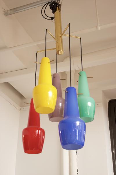  Stilnovo Five Light Chandelier by Stilnovo Made in Italy