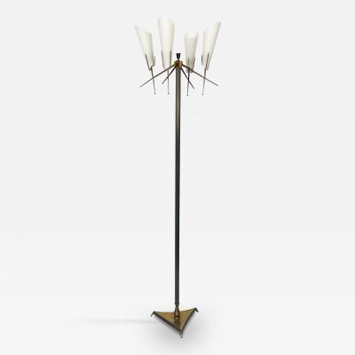  Stilnovo Italian 1950s Gunmetal and Brass Four Light Floor Lamp