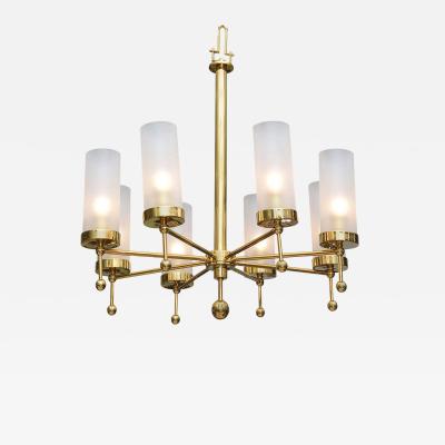  Stilnovo Italian Mid Century Brass and Glass Eight Light Chandelier Stilnovo