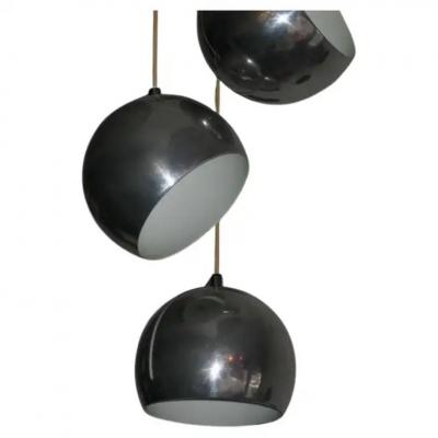  Stilnovo Italian Mid Century Modern Adjustable 3 Ball Suspension Pendant Attr to Stilnovo
