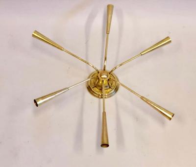  Stilnovo Italian Mid Century Modern Brass Sunburst Sputnik Flush Mount by Stilnovo