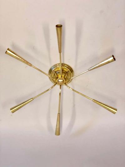  Stilnovo Italian Mid Century Modern Brass Sunburst Sputnik Flush Mount by Stilnovo