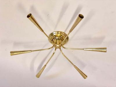  Stilnovo Italian Mid Century Modern Brass Sunburst Sputnik Flush Mount by Stilnovo