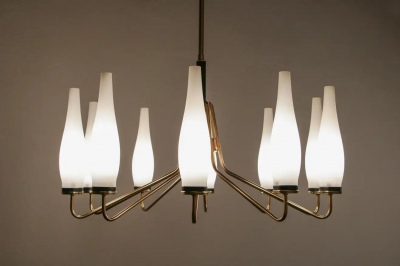  Stilnovo Italian Mid Century Modern Ten Lights Chandelier Attributer to Stilnovo 1950s