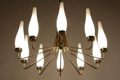 Stilnovo Italian Mid Century Modern Ten Lights Chandelier Attributer to Stilnovo 1950s