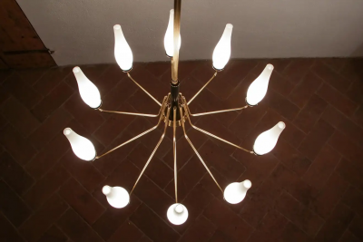  Stilnovo Italian Mid Century Modern Ten Lights Chandelier Attributer to Stilnovo 1950s