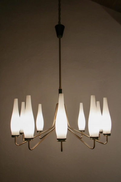  Stilnovo Italian Mid Century Modern Ten Lights Chandelier Attributer to Stilnovo 1950s