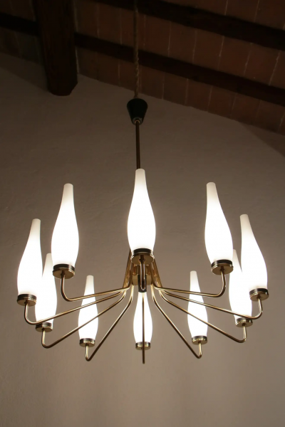  Stilnovo Italian Mid Century Modern Ten Lights Chandelier Attributer to Stilnovo 1950s