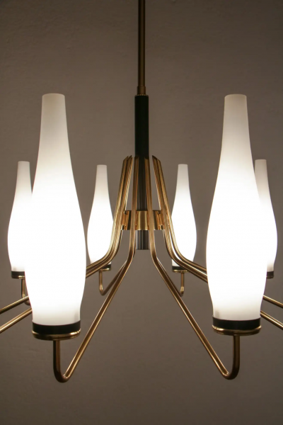  Stilnovo Italian Mid Century Modern Ten Lights Chandelier Attributer to Stilnovo 1950s