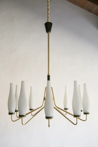  Stilnovo Italian Mid Century Modern Ten Lights Chandelier Attributer to Stilnovo 1950s