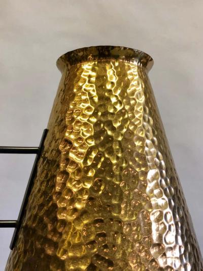  Stilnovo Italian Midcentury Enamel Metal Hammered Brass Chandelier Attrib to Stilnovo