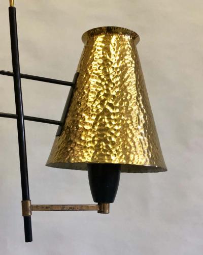  Stilnovo Italian Midcentury Enamel Metal Hammered Brass Chandelier Attrib to Stilnovo