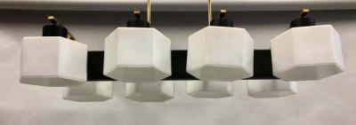  Stilnovo Italian Midcentury Rectangular Brass Milk Glass Chandelier attrib to Stilnovo