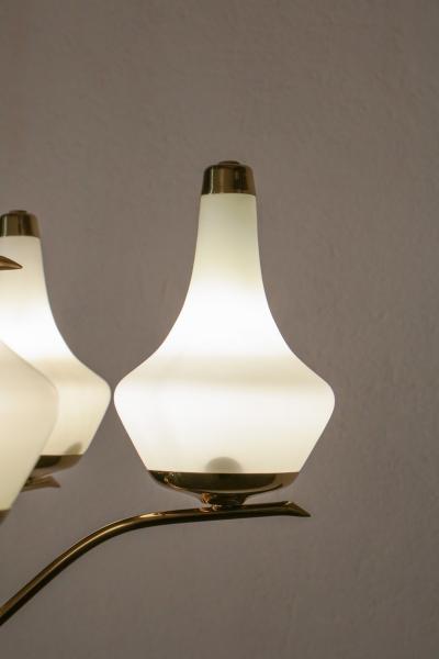  Stilnovo Italian Midcentury Six Lights Gold and Ivory Chandelier Attributed to Stilnovo