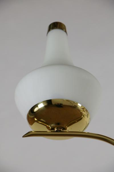  Stilnovo Italian Midcentury Six Lights Gold and Ivory Chandelier Attributed to Stilnovo