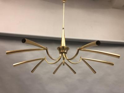  Stilnovo Italian Midcentury Sunburst Star Form 10 Arm Brass Chandelier Attr Stilnovo