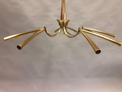 Stilnovo Italian Midcentury Sunburst Star Form 10 Arm Brass Chandelier Attr Stilnovo