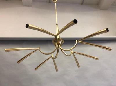  Stilnovo Italian Midcentury Sunburst Star Form 10 Arm Brass Chandelier Attr Stilnovo