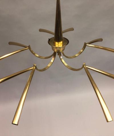  Stilnovo Italian Midcentury Sunburst Star Form 10 Arm Brass Chandelier Attr Stilnovo