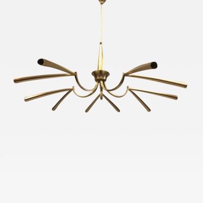  Stilnovo Italian Midcentury Sunburst Star Form 10 Arm Brass Chandelier Attr Stilnovo