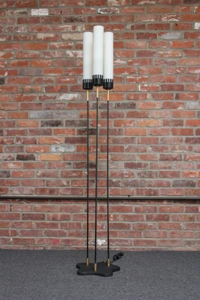  Stilnovo Italian Modernist Three Fixture Glass Brass and Metal Floor Lamp by Stilnovo