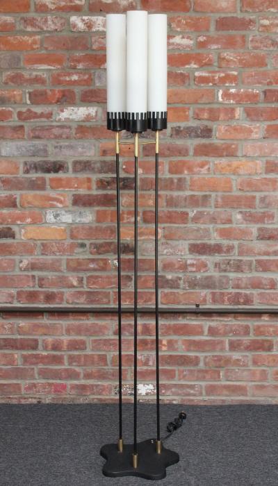  Stilnovo Italian Modernist Three Fixture Glass Brass and Metal Floor Lamp by Stilnovo