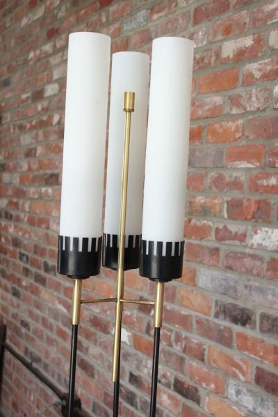  Stilnovo Italian Modernist Three Fixture Glass Brass and Metal Floor Lamp by Stilnovo