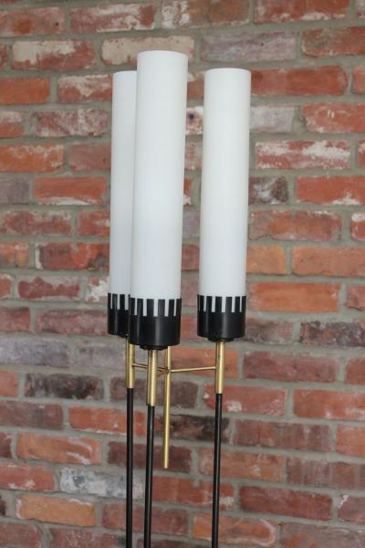  Stilnovo Italian Modernist Three Fixture Glass Brass and Metal Floor Lamp by Stilnovo