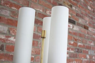  Stilnovo Italian Modernist Three Fixture Glass Brass and Metal Floor Lamp by Stilnovo