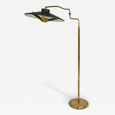  Stilnovo Italian Swing Arm Brass Floor Lamp Black Shade 1950s Stilnovo Style